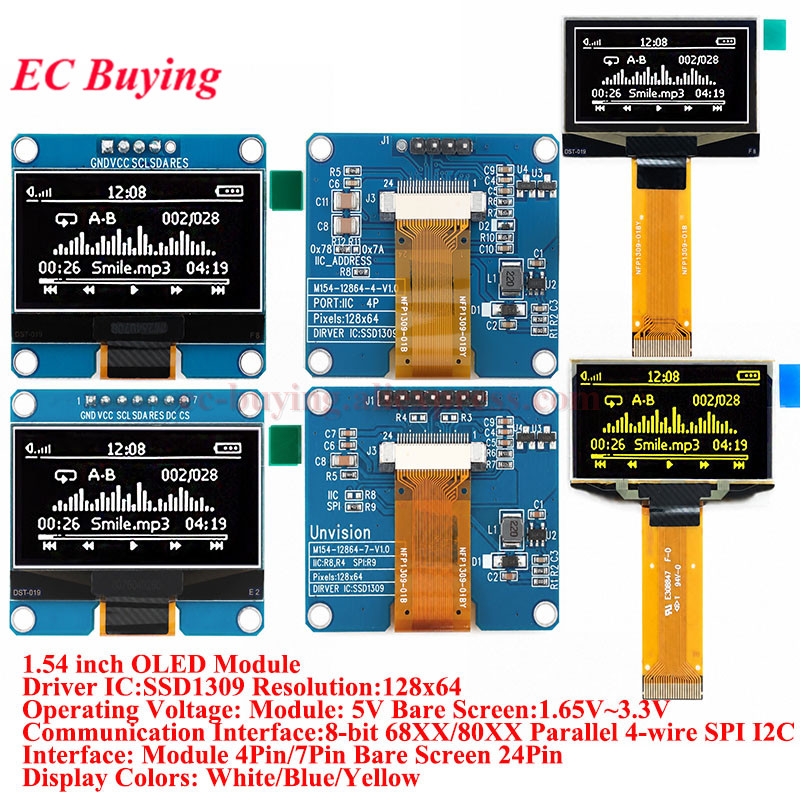 I2C Lcd Display - Module OLED de 1,54 pouces, résolution